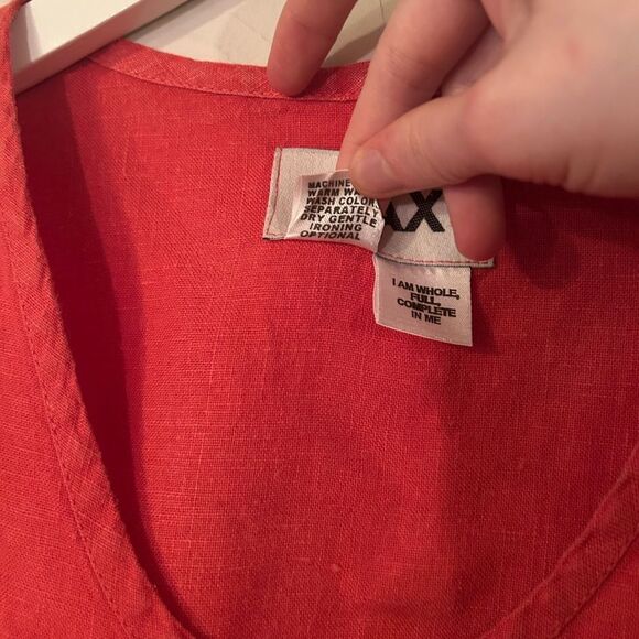 FLAX Jeanne Engelhart Women’s Linen Three Piece Coral Pink Rose Print Set - Picture 9 of 16